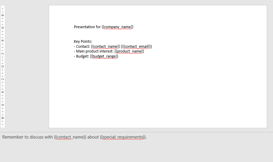 Notes in PowerPoint with placeholders
