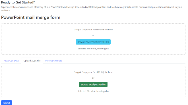 Upload your PowerPoint and Excel files